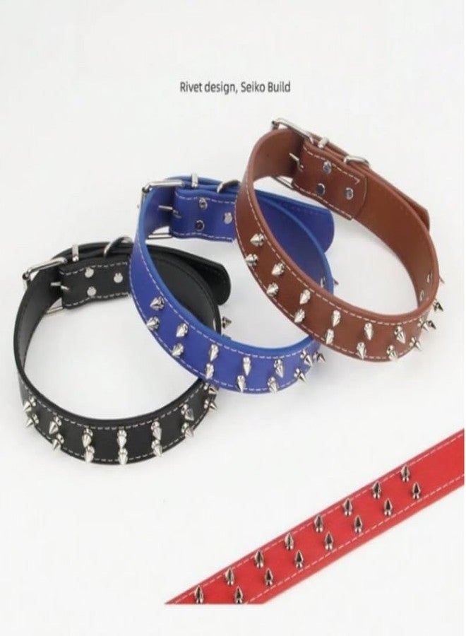 KittuPet طوق KittuPet من الجلد المرصع بالمسامير، طوق مرصع بمسامير حادة من الفولاذ المقاوم للصدأ مع حلقة على شكل حرف D | طوق رقبة مرصع بثلاثة خطوط بعرض 1/5 بوصة للكلاب الكبيرة (عبوة من مقاس كبير، قطعة واحدة) - Image 2